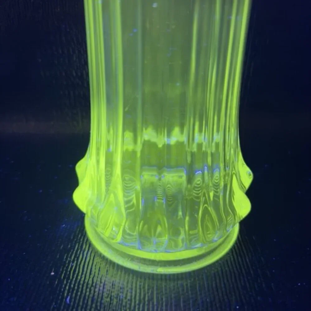 Vintage Clear Swung Stretch Glass Vase Vessel Tall Manganese 365nm Green UV Glow